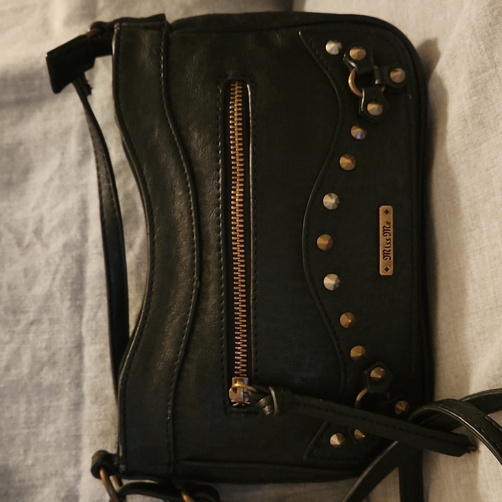 Miss Me black shoulder bag with gold & silver rivots